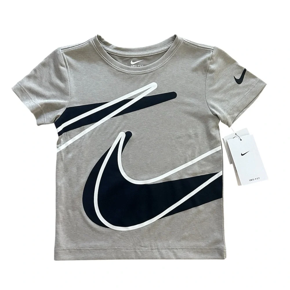 Nike Boys 2PC Dri-FIT Athletic Set Size 4 Gray Swoosh Shirt Navy Shorts NWT